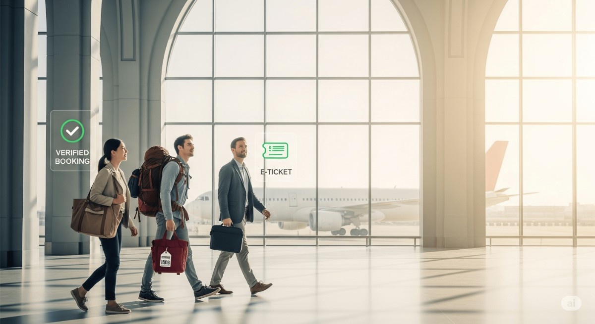 Busy international airport terminal